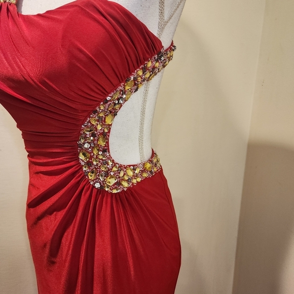 GIGI Red Floor length Backless Studded Open Front Prom Gown 4 - Picture 8 of 13